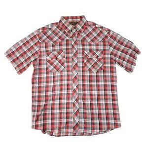 Vintage Rustler Western Pearl Snap Shirt Mens L Red Plaid Cowboy Short Sleeve